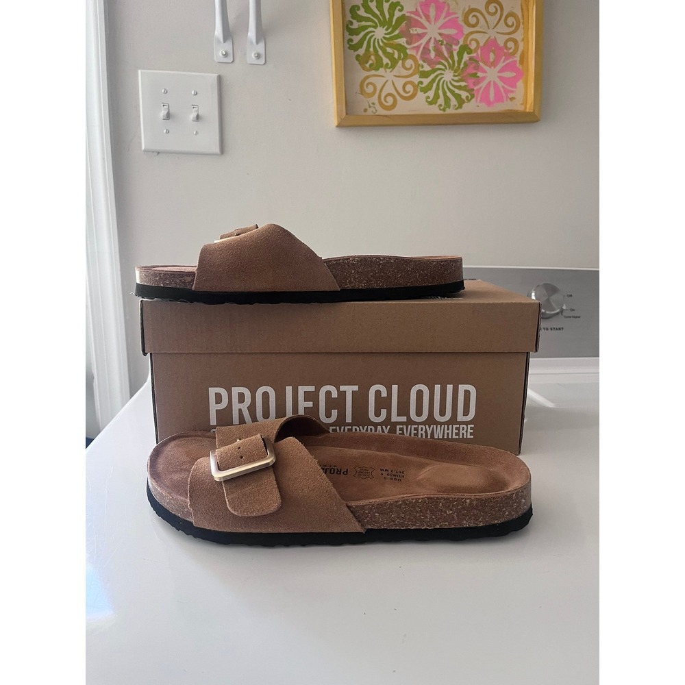 Project Cloud Ibiza Chestnut Suede Buckle Slide Sandals Womens 8.5 Memory Foam